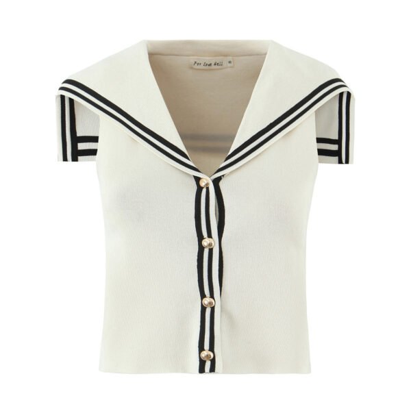 Fashionable slim fit contrasting retro navy neck knitted vest for women