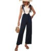European and American casual simple lace up high waisted solid color wide leg overalls for women
