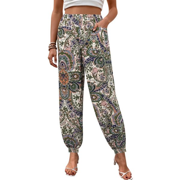European and American high waisted elastic waisted ethnic style printed loose lantern pants