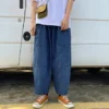 Jeans Ankle-Length  New Drawstring Elastic Waist Wide Leg Mens Loose Soft Denim Pants Hip Hop Streetwear