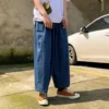 Jeans Ankle-Length  New Drawstring Elastic Waist Wide Leg Mens Loose Soft Denim Pants Hip Hop Streetwear