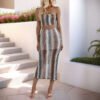 Slim fit sexy striped strapless skirt set