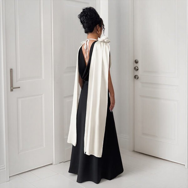 European and American banquet wedding party high-end and elegant style V-neck contrasting color sleeveless dress