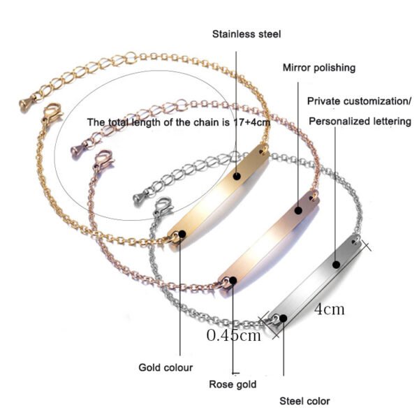 Stainless steel personalized engraved three color curved bracelet simple and personalized women's bracelet