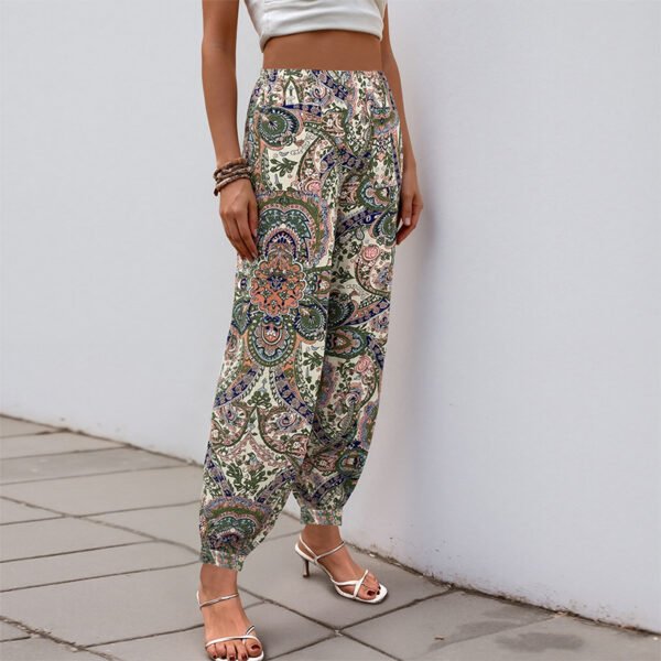 European and American high waisted elastic waisted ethnic style printed loose lantern pants