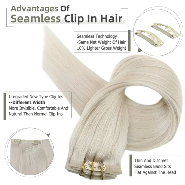 Full Shine Invisible Clip in Hair Extensions Real Hair 8Pcs 100g & 80g BlondE Hair Seamless Clip On Remy Extension Skin Weft