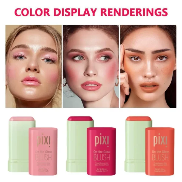 Waterproof 3-in-1 Blush Stick Functional Easy Color Rouge Blusher Cream High Color Rendering Blush Matte Contour Makeup