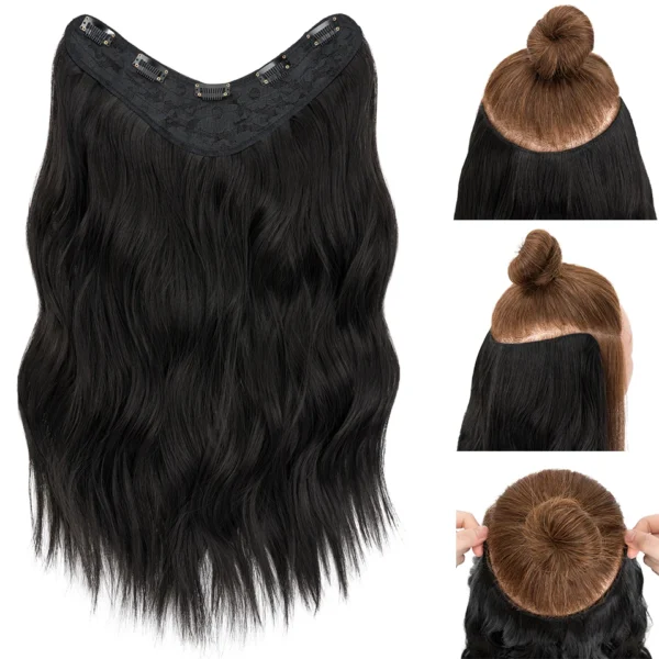 Synthetic Long Curly Wave Hairstyle 5 Clip In Hair Extensions 18Inch One Piece Hairpiece Brown Blonde Black Fake Hair For Women