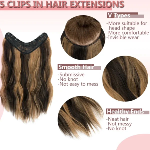 Synthetic Long Curly Wave Hairstyle 5 Clip In Hair Extensions 18Inch One Piece Hairpiece Brown Blonde Black Fake Hair For Women
