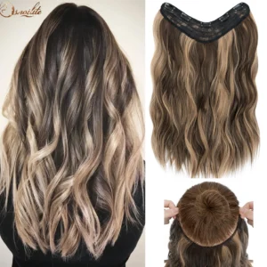 Synthetic Long Curly Wave Hairstyle 5 Clip In Hair Extensions 18Inch One Piece Hairpiece Brown Blonde Black Fake Hair For Women
