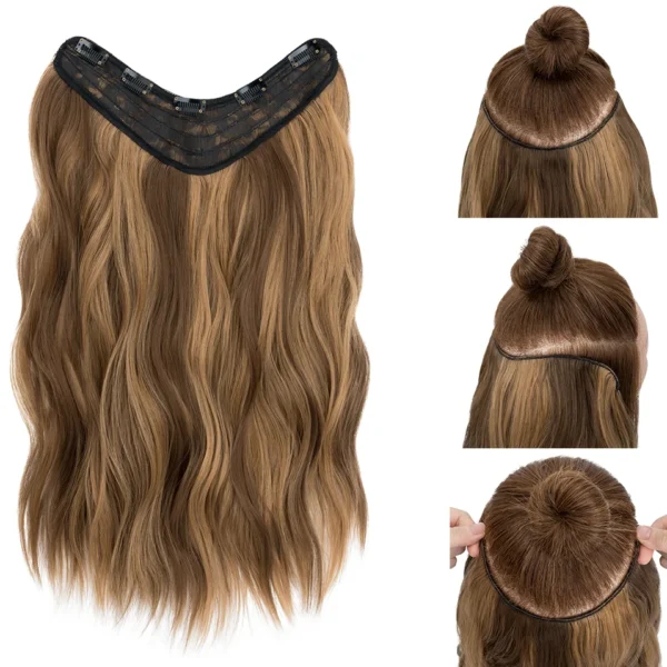 Synthetic Long Curly Wave Hairstyle 5 Clip In Hair Extensions 18Inch One Piece Hairpiece Brown Blonde Black Fake Hair For Women