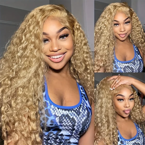 200% Density #27 Honey Blonde Wig Human Hair 13x6 Human Hair Lace Frontal Wig 13x4 Lace Front Human Hair Wig Deep Curly Wigs
