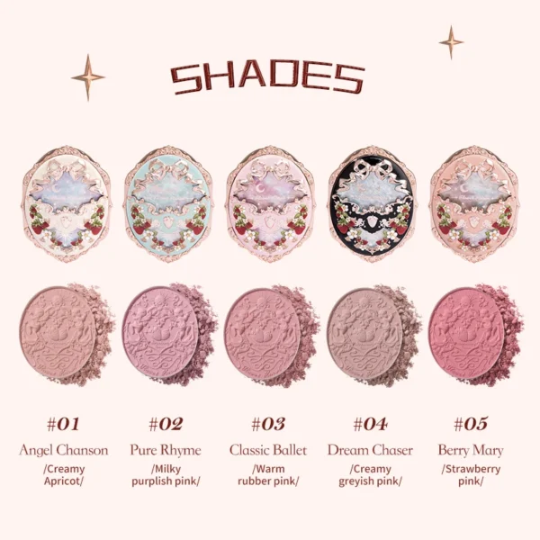 Flower Knows Strawberry Rococo Blusher Embossed Blush Face Makeup Matte Shimmer Waterproof Natural Nude Brightening Cheek