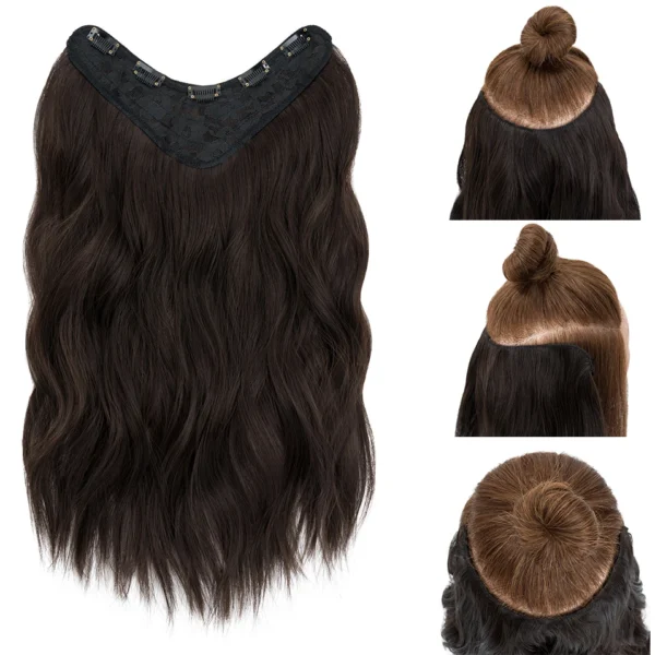 Synthetic Long Curly Wave Hairstyle 5 Clip In Hair Extensions 18Inch One Piece Hairpiece Brown Blonde Black Fake Hair For Women