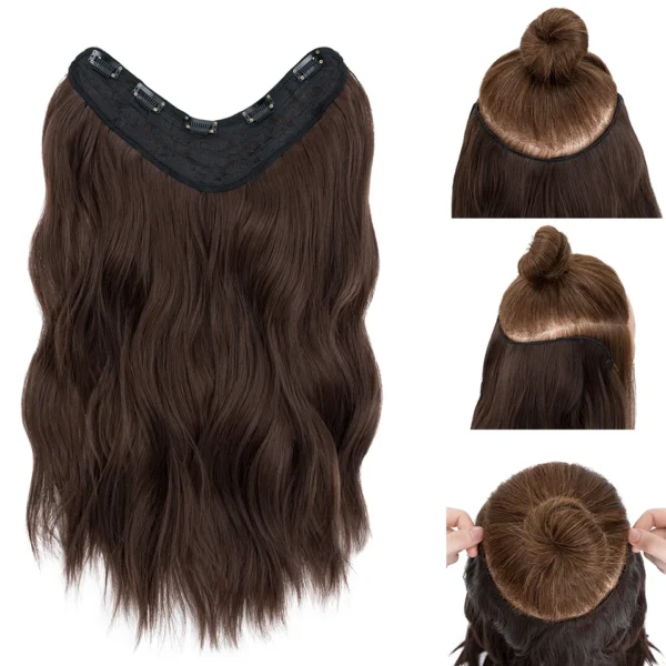 Synthetic Long Curly Wave Hairstyle 5 Clip In Hair Extensions 18Inch One Piece Hairpiece Brown Blonde Black Fake Hair For Women