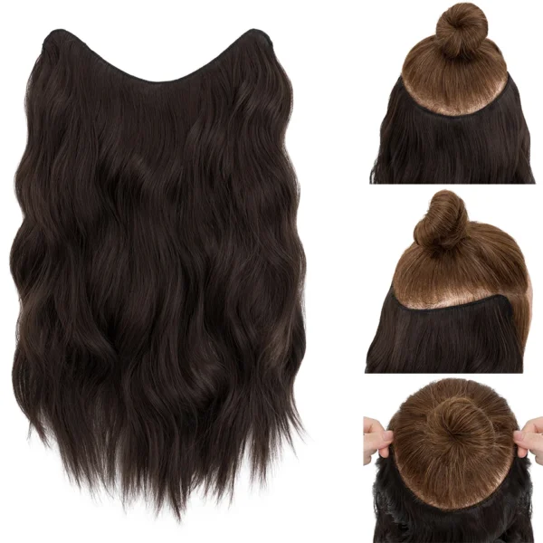 Synthetic Long Curly Wave Hairstyle 5 Clip In Hair Extensions 18Inch One Piece Hairpiece Brown Blonde Black Fake Hair For Women